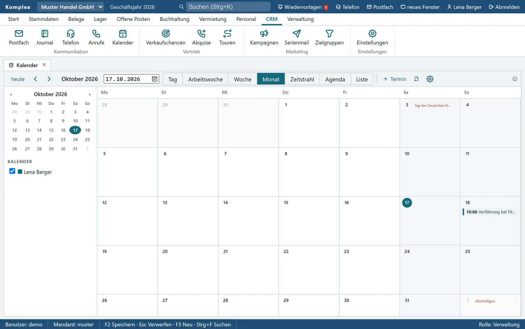 Kalender mit Wochenansicht