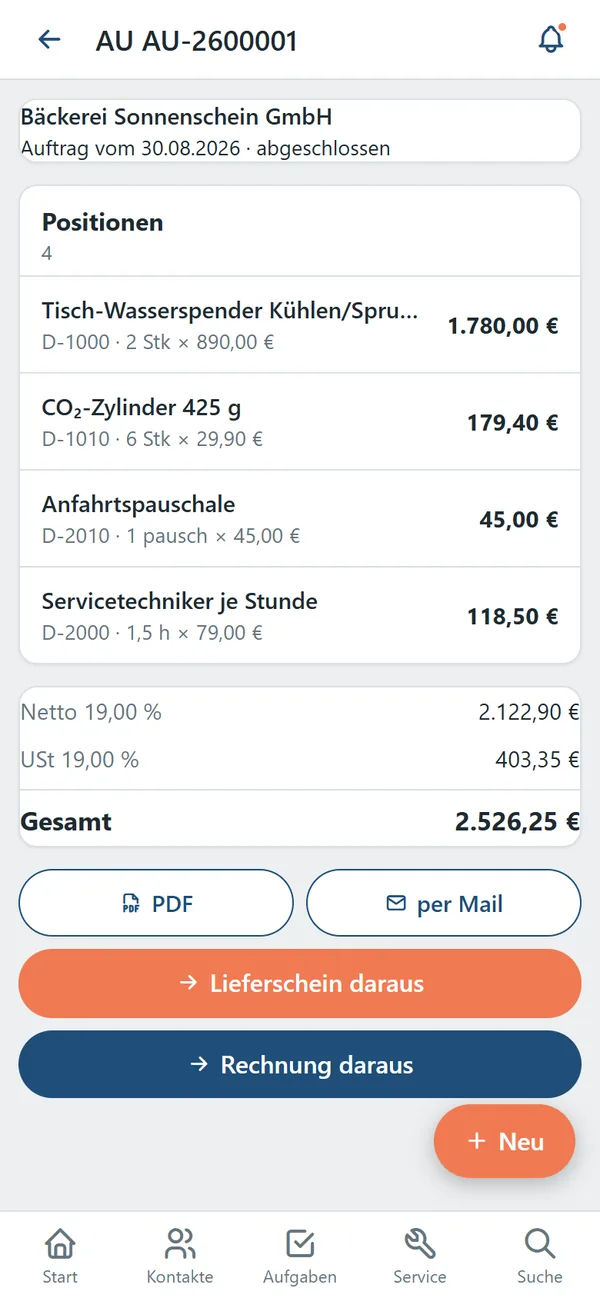 Beleg in der Komplea-App
