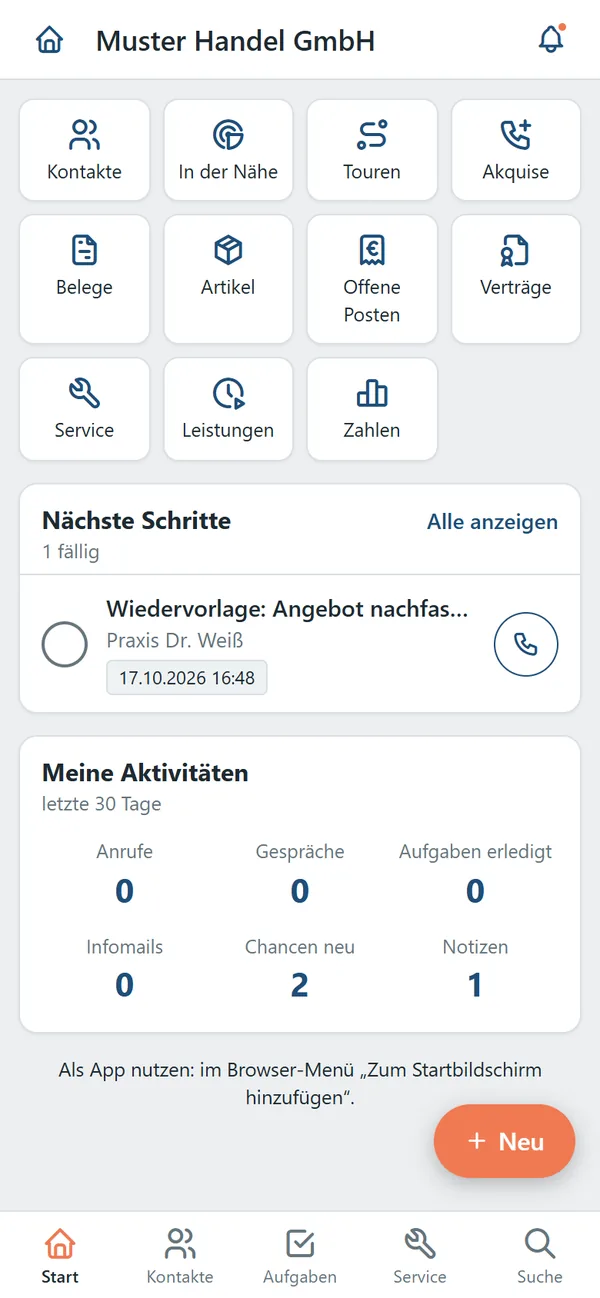 Komplea-App: Startseite